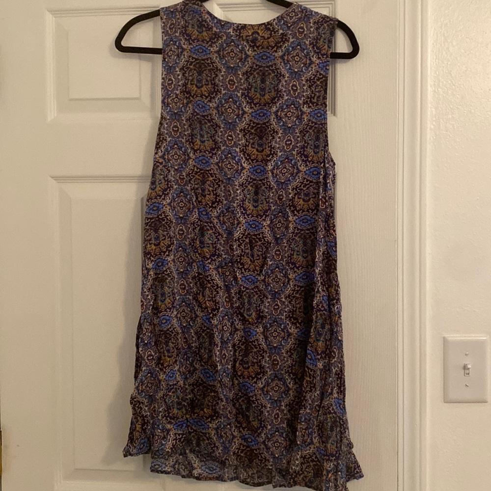High collar, sleeveless blue dress, with exposed zipper up back - size S